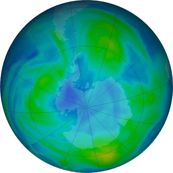 Antarctic ozone map for 22 April 2019